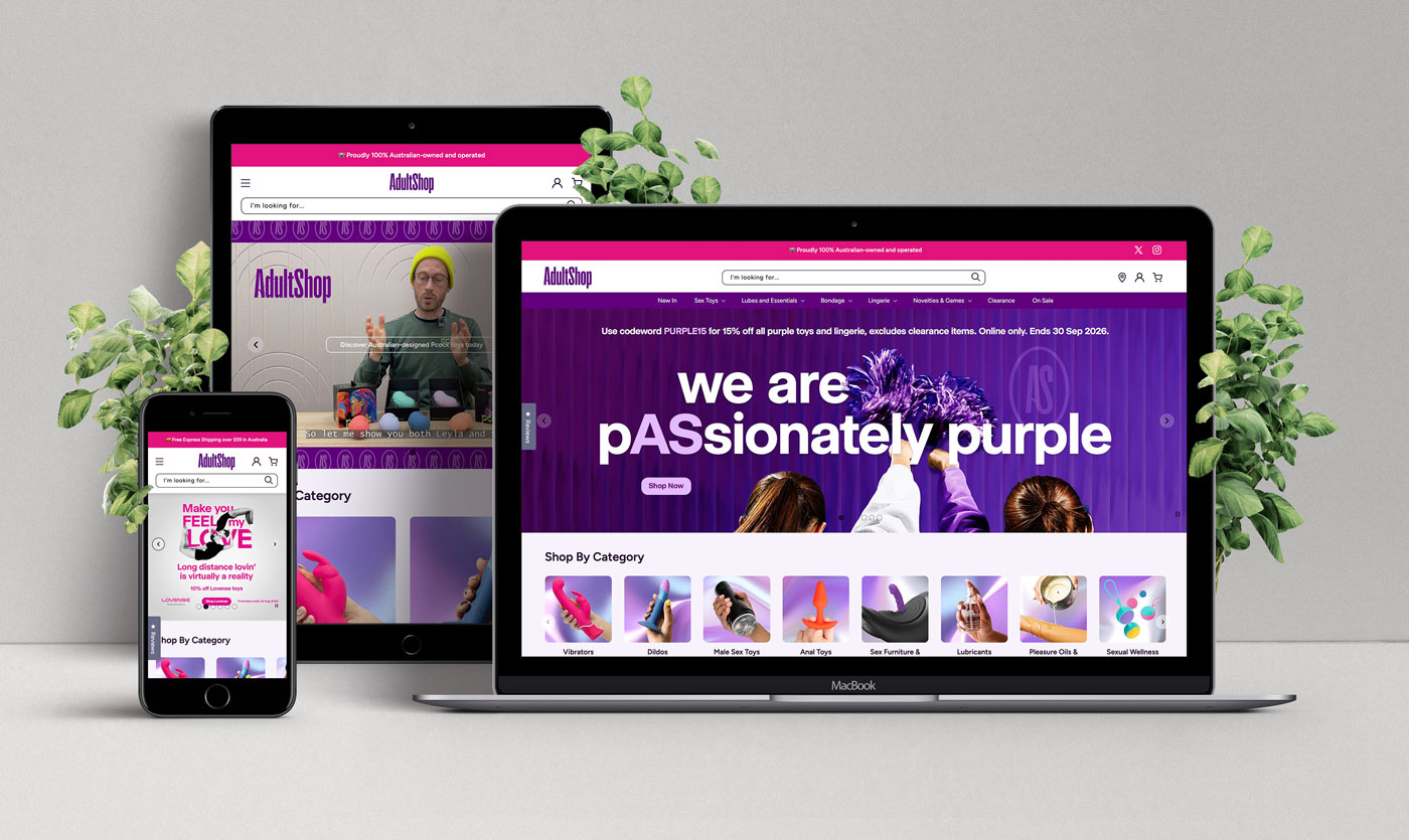 Adult Shop website mockup on different devices